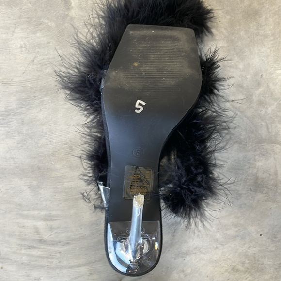 Azalea Wang feather boa Elegant Black Feathered Stiletto Heels size 8 Stripper - Picture 6 of 7